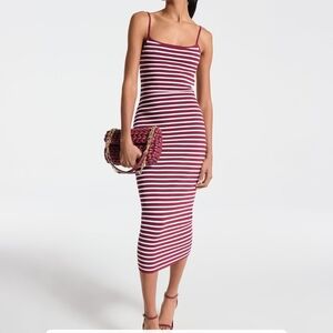 Michael Kors Burgundy and White Striped Midi Dress
